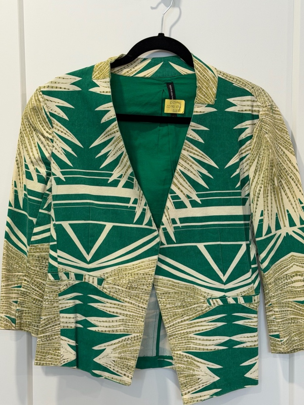 Green Palm Print Open-Front Blazer